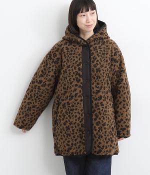 ボア×ファー リバーシブルフーディコート(アニマル柄-F)