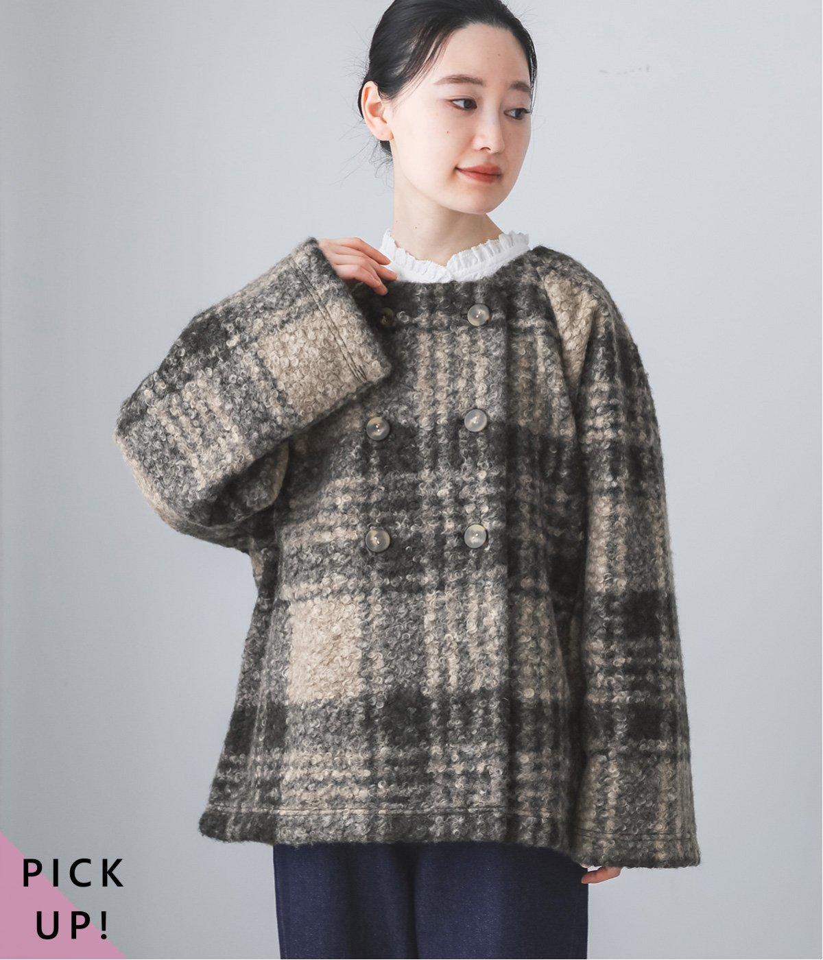 ブークレー ポンチョコート(ベージュチェック-F)