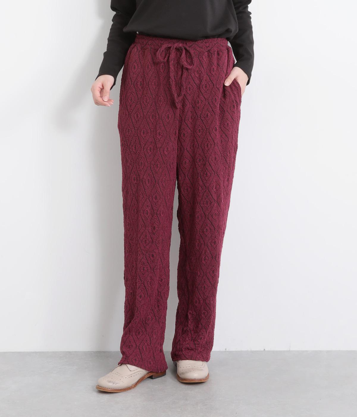 ふくれジャカードイージーパンツ(ワイン-F)