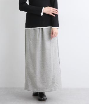 裏毛切替ナロースカート(杢グレー-F)
