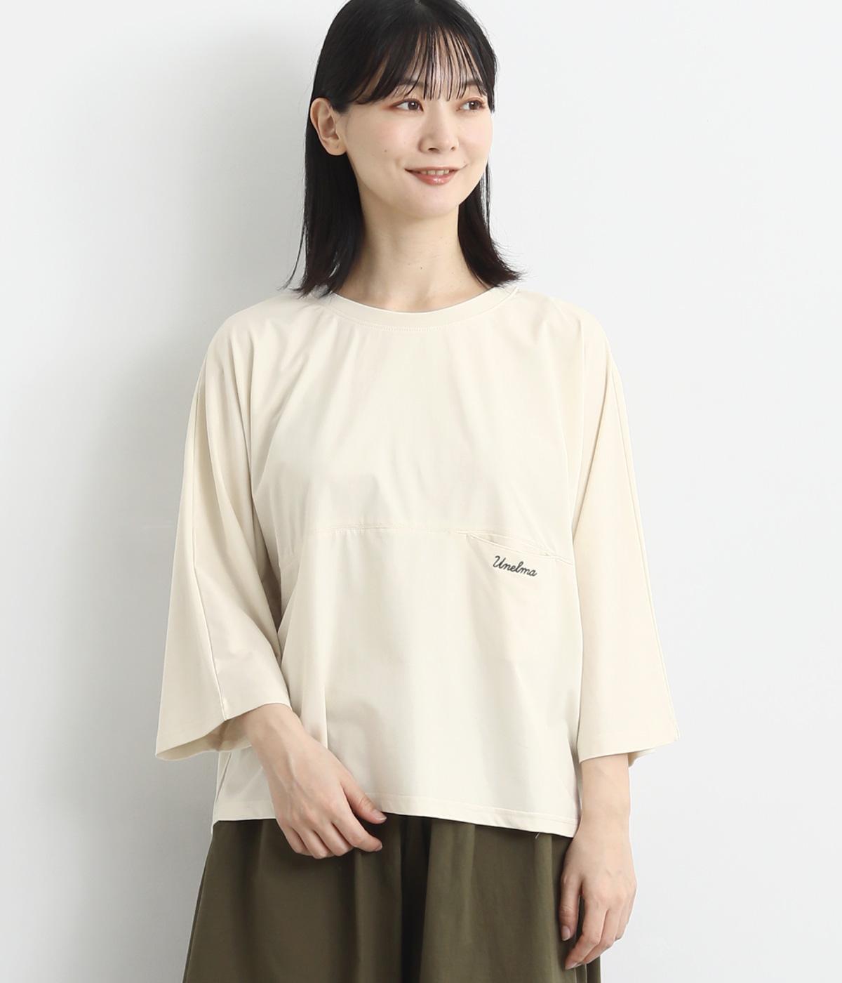 コットンシルケット風天竺切替8分袖ドルマンプルオーバー(キナリ-F)