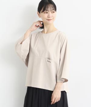 コットンシルケット風天竺切替8分袖ドルマンプルオーバー(ライトベージュ-F)