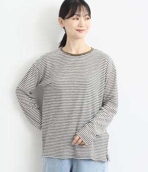 シアーボーダーロンTEE(キナリ×カーキ-F)