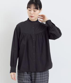 襟フリルボリュームブラウス(クロ-F)
