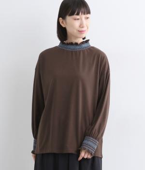 スモッキング刺繍プルオーバー(ブラウン-F)