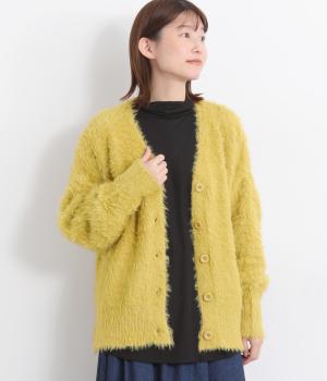 シャギー＆モールミックススタンダードＶカーディガン(マスタード-F)