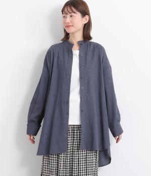 綾織表起毛先染め襟フリルシャツチュニック