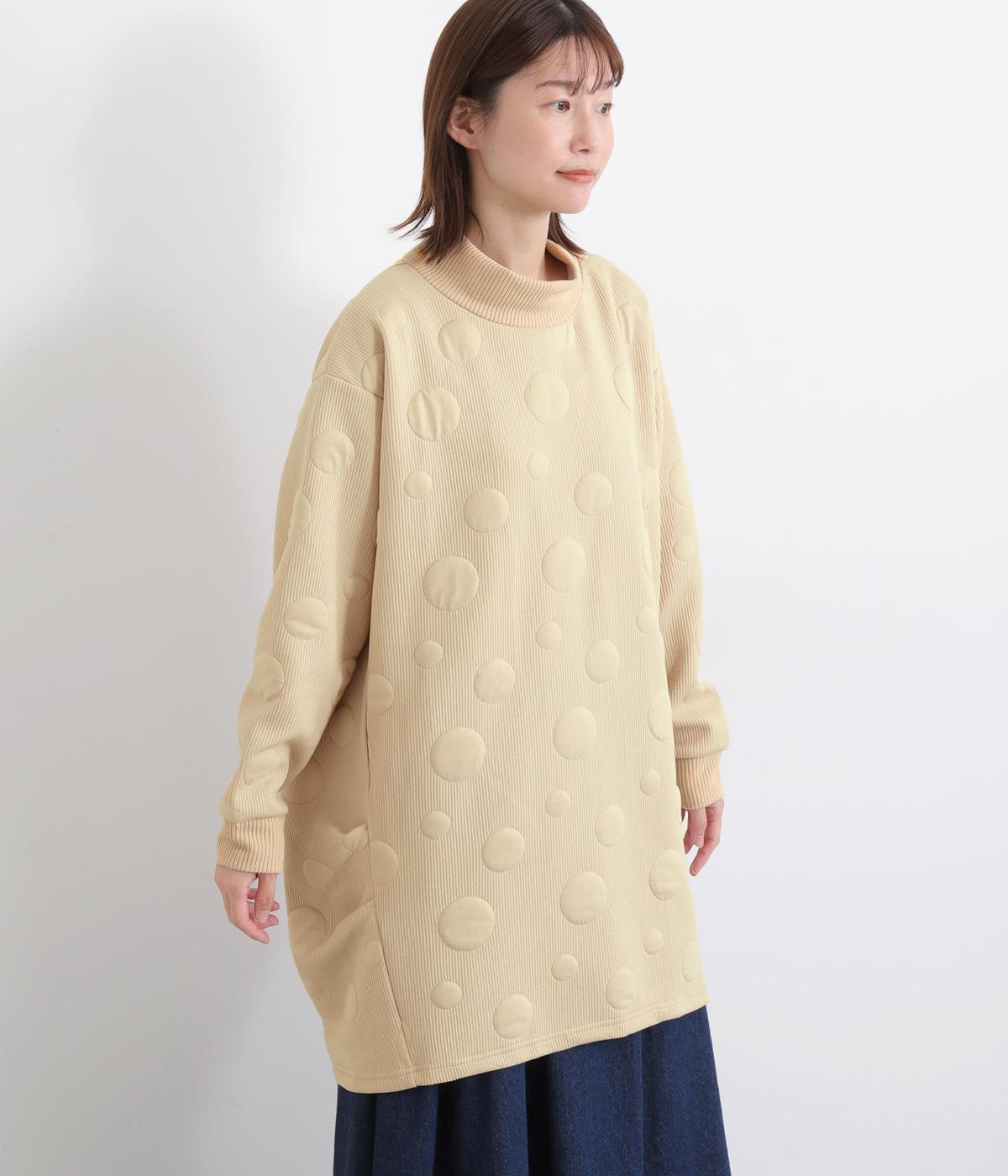 ランダムふくれドットジャカード×ニットソー脇タックチュニック(生成り-F)