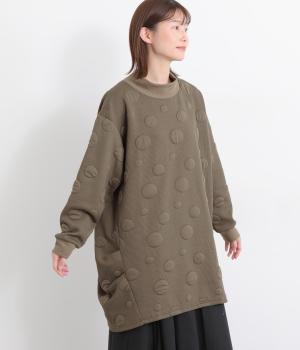 ランダムふくれドットジャカード×ニットソー脇タックチュニック(ブラウン-F)