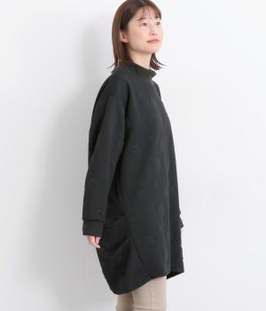 ランダムふくれドットジャカード×ニットソー脇タックチュニック(クロ-F)