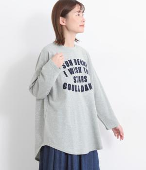 CVCスウェットライク微起毛天竺フロッキープリントロゴTEE(杢グレー-F)