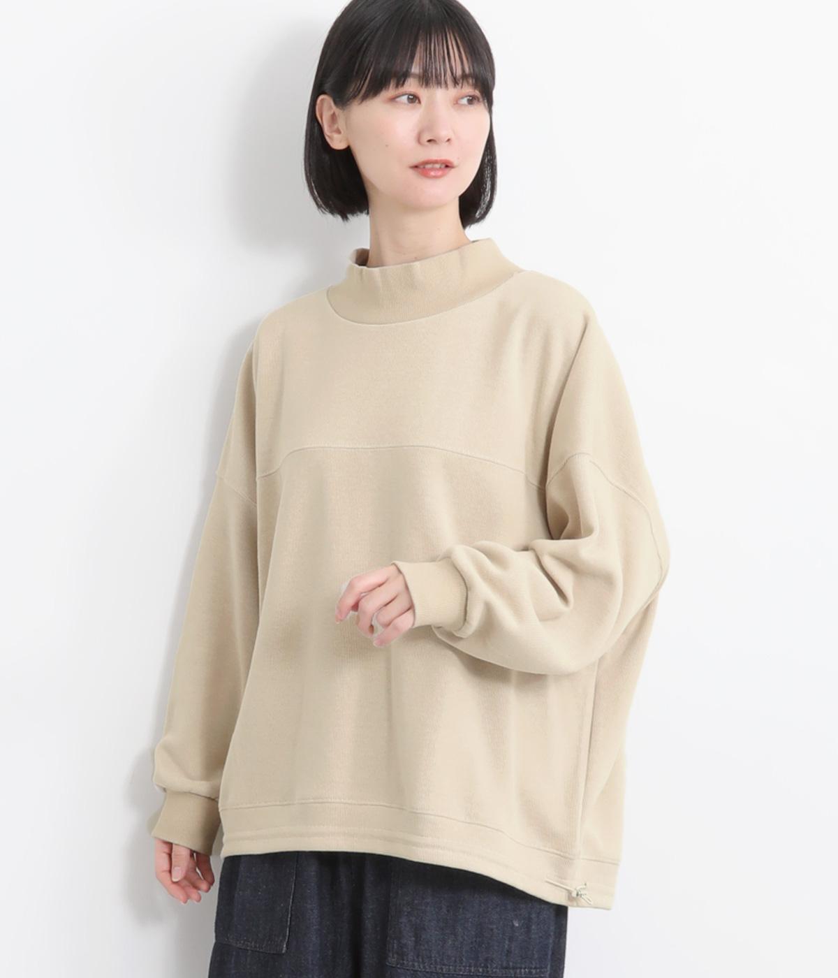 ダブルフェイスワイド裾ドロストプルオーバー(グレージュ-F)