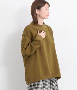 ダブルフェイスワイド裾ドロストプルオーバー(ブラウン-F)