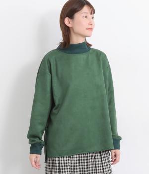 ピーチダブルフェイスリブ襟プルオーバー(グリーン-F)