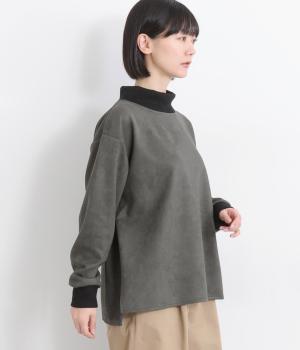 ピーチダブルフェイスリブ襟プルオーバー(チャコール-F)