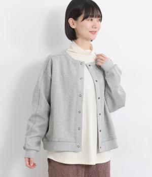 コットンフィールポンチリブ切替リング釦カーディガン(杢グレー-F)