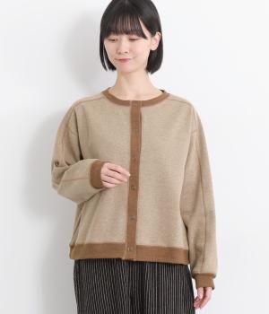 コットンフィールポンチリブ切替リング釦カーディガン(杢チャ-F)