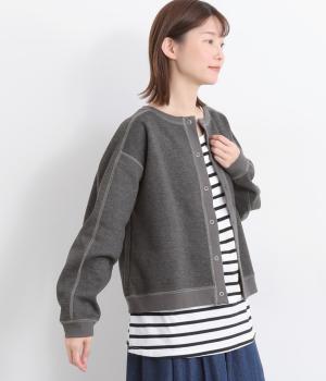 コットンフィールポンチリブ切替リング釦カーディガン(杢チャコール-F)