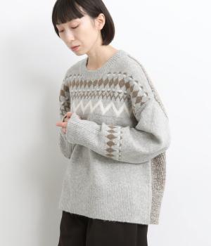 後ろ配色プルオーバー(杢グレー×ブラウン-F)