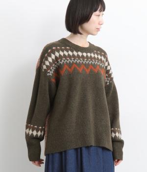 後ろ配色プルオーバー(ブラウン×オレンジ-F)