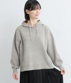 12G　スエットライクミット　配色フーディープルオーバー(杢グレー-F)