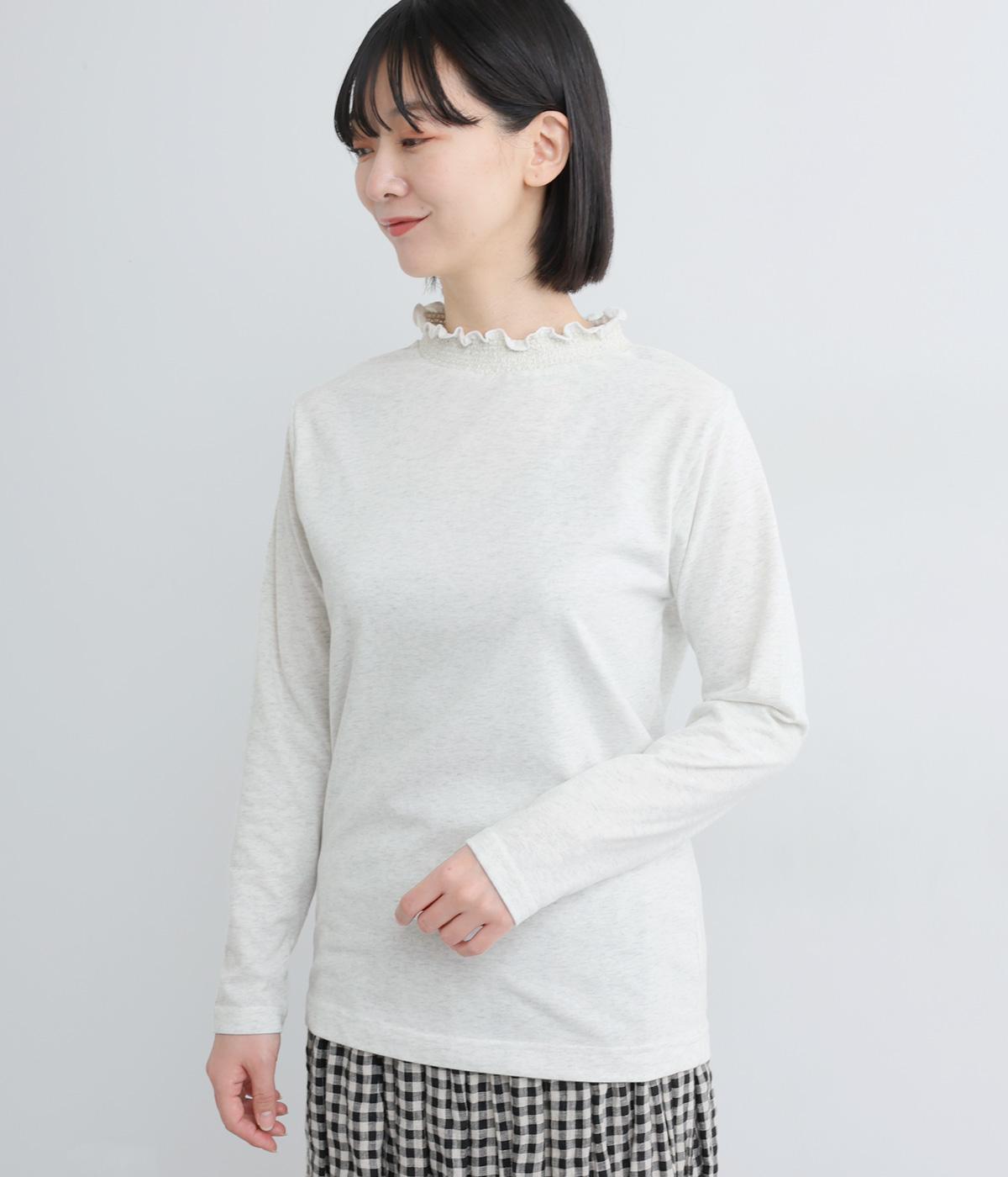 CVC微起毛天竺スモッキングプルオーバー(オフ杢-F)