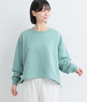 CVC裏毛裾ドロストプルオーバー(杢ブルー-F)