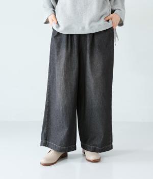 6.5ozデニムケミカルウォッシュ加工タックイージーパンツ(チャコール-F)