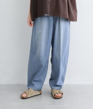 接触冷感デニム　バレルレッグパンツ(サックス-F)