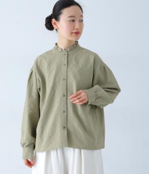 ポコポコクロス襟フリルブラウス長袖(ライトグリーン-F)