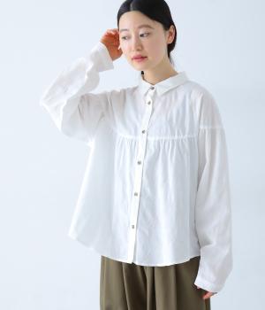 ランダムドットジャカード胸切替ギャザーシャツ長袖(オフホワイト-F)