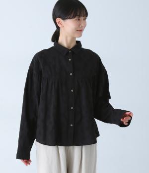 ランダムドットジャカード胸切替ギャザーシャツ長袖(クロ-F)