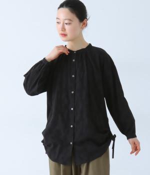 ランダムドットジャカードサイドドロストシャツチュニック長袖(クロ-F)