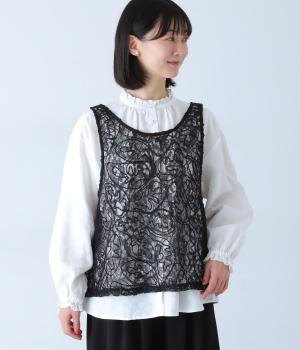 刺繍ラッセルレース2wayベスト(クロ-F)