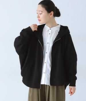 TC裏毛ドルマンフードパーカ長袖(クロ-F)