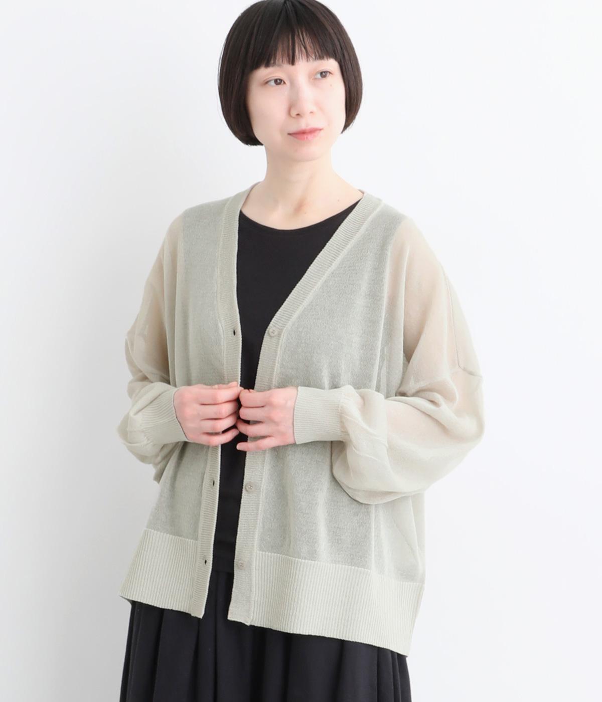 シアーニット ゆるワイドカーディガン(グレー-F)