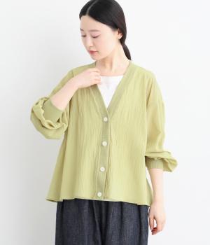 強撚風シアー ギャザーシャツリブカーディガン