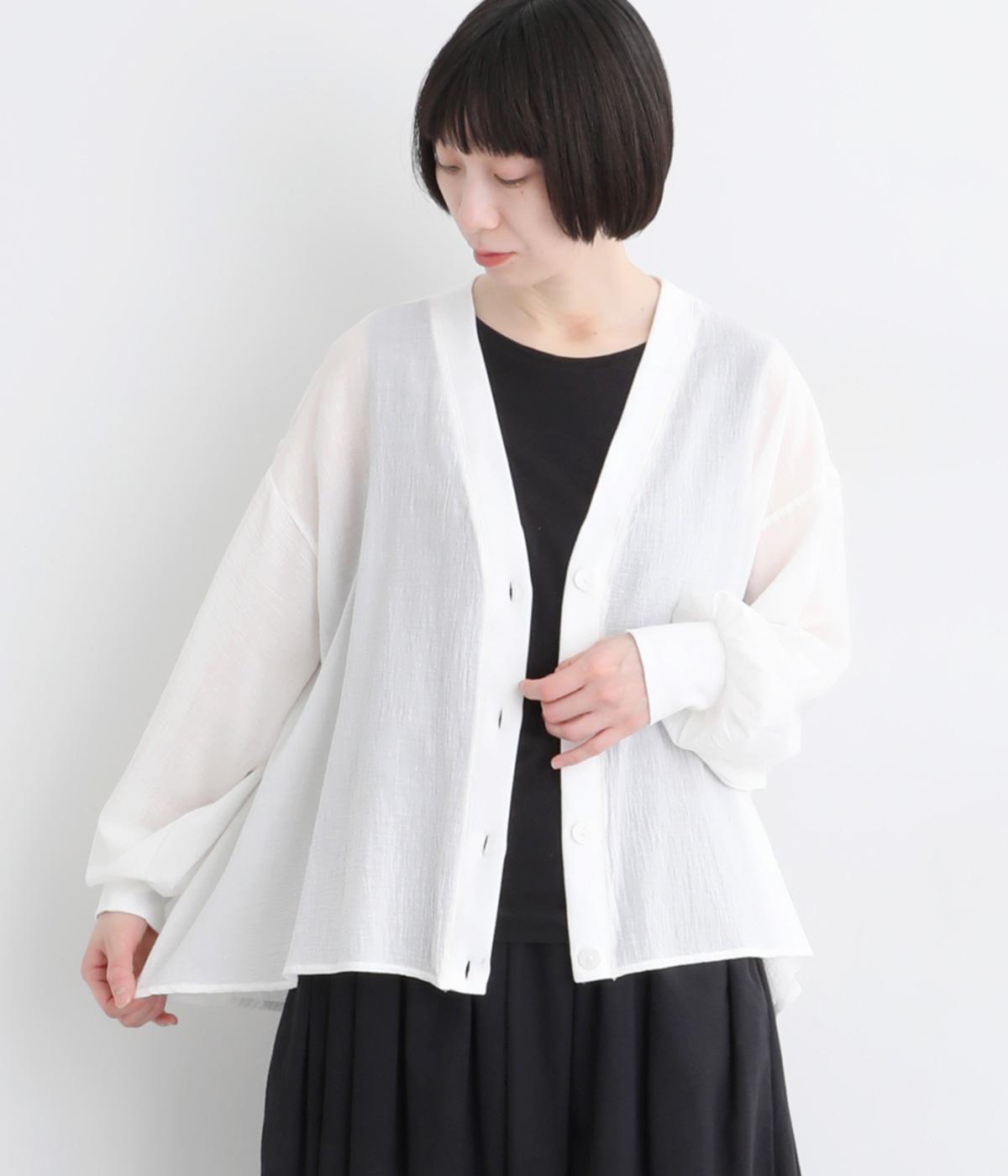 強撚風シアー ギャザーシャツリブカーディガン(オフ-F)