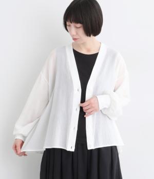 強撚風シアー ギャザーシャツリブカーディガン(オフ-F)