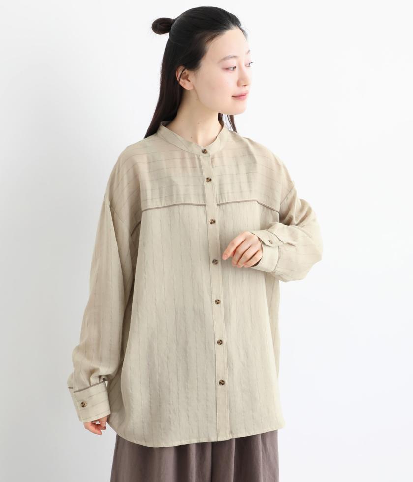 リネンブレンドシアーストライプ パイピングシャツ