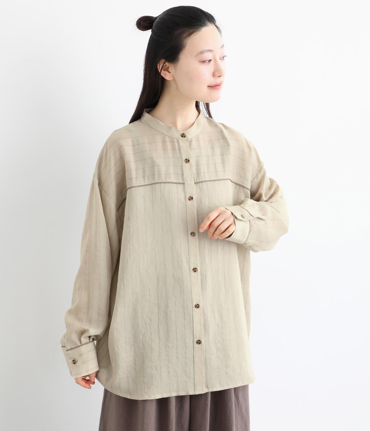 リネンブレンドシアーストライプ パイピングシャツ(キナリ-F)