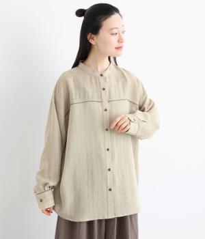 リネンブレンドシアーストライプ パイピングシャツ(キナリ-F)