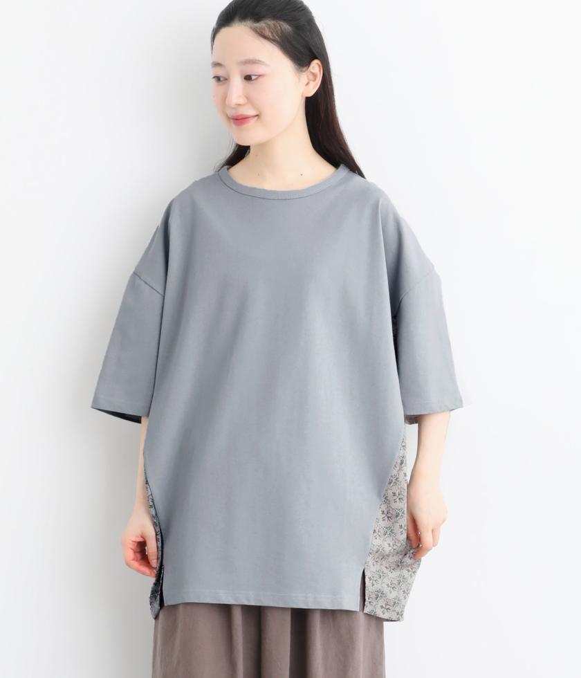 ドライタッチ天竺 異素材切替えワイドTEE6分袖