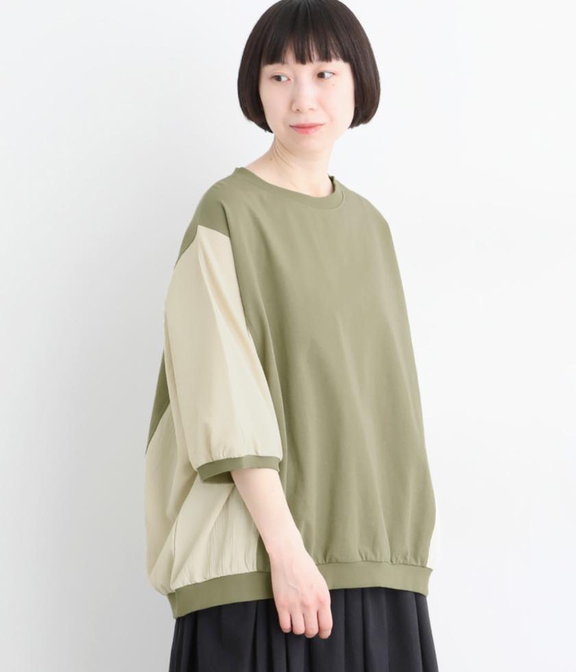 ドライタッチ天竺 異素材切替えドルマンプルオーバー8分袖