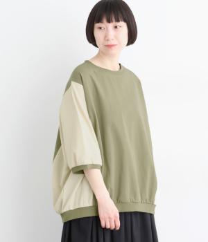ドライタッチ天竺 異素材切替えドルマンプルオーバー8分袖