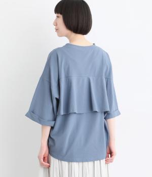 リネンタッチカットソー 6分袖バックフレアプルオーバー