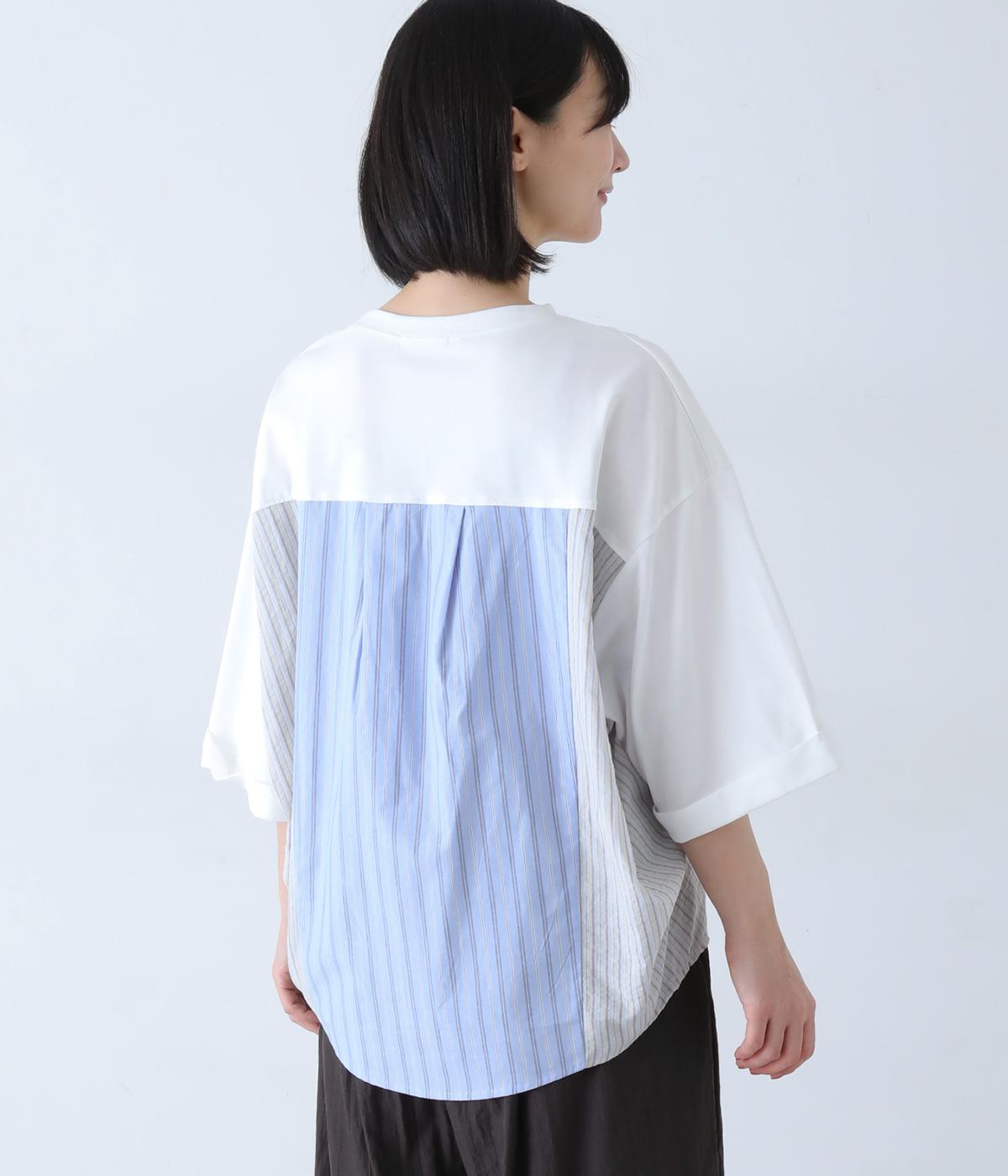 ショウモウ天竺×先染めストライプ ・チェック ドルマンプルオーバー(オフ-F)