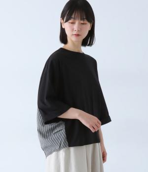 ショウモウ天竺×先染めストライプ ・チェック ドルマンプルオーバー(クロ-F)