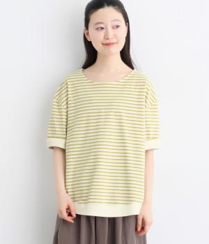 16天竺後ろ切替まるっとプルオーバー5分袖(オフ×モーヴイエロー-F)