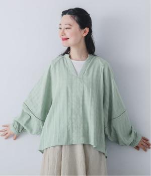 チェックジャカード ラグランコクーン袖ブラウス(グリーン-F)